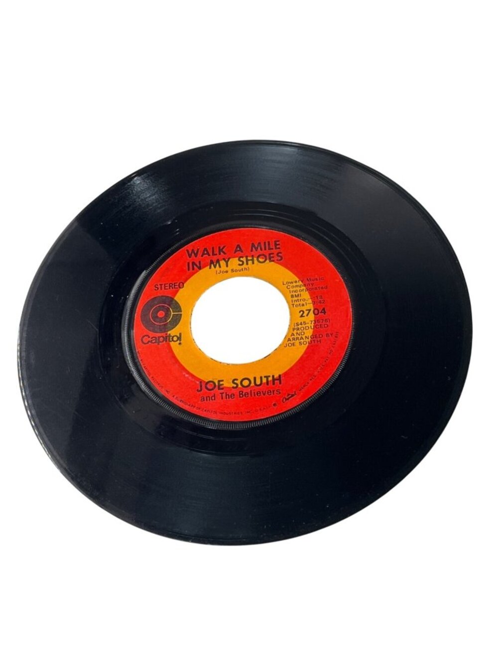 Joe South "Walk A Mile In My Shoes" / "Shelter" 7" Vinyl 45 RPM Capitol Records